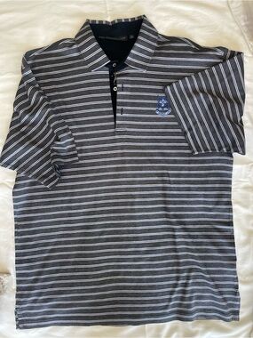 Bobby Jones Gray Striped Polo with Blue Crest